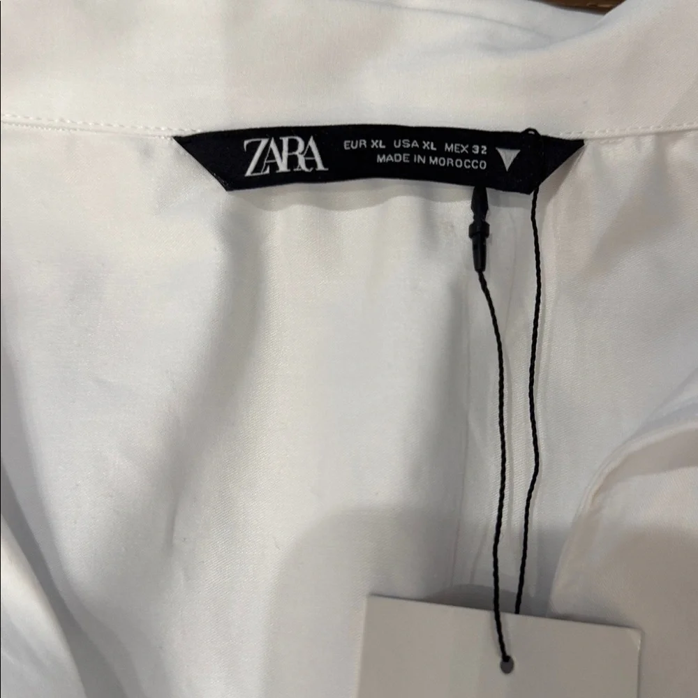 ZARA White Ruched Tie Front Blouse Peplum Top NWT size XL - Picture 3 of 4